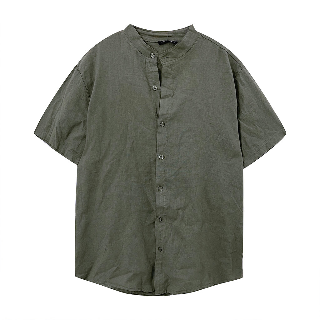 ustyle Ανδρικό πουκάμισο λινό Κοντομάνικο με γιακά Μαο Χακί 16520