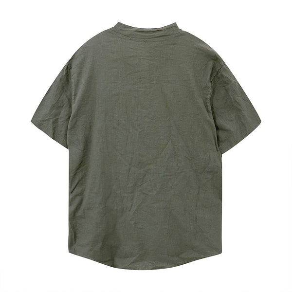 ustyle Ανδρικό πουκάμισο λινό Κοντομάνικο με γιακά Μαο Χακί 16520