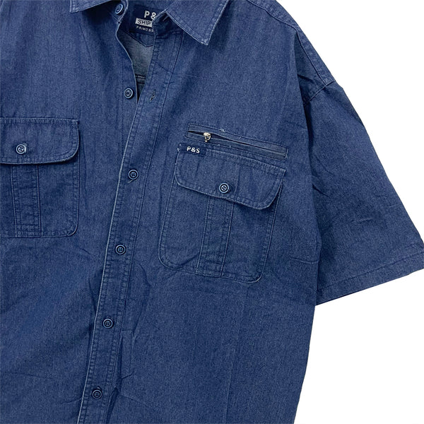 ustyle Ανδρικό πουκάμισο τζιν Κοντομάνικο με τσέπες M-0028 Μπλε