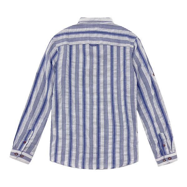 ustyle Ανδρικό πουκάμισο λινό μακρυμάνικο ριγέ με γιακά Μαο Λευκό CA-31258