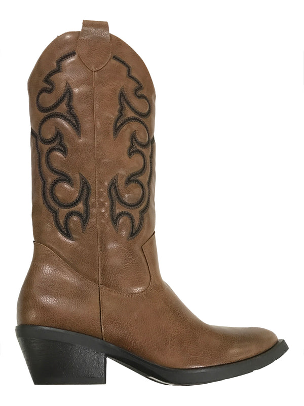 ustyle Γυναικείες μπότες cowboy μυτερές με σχέδιο Καφέ US-19-1308