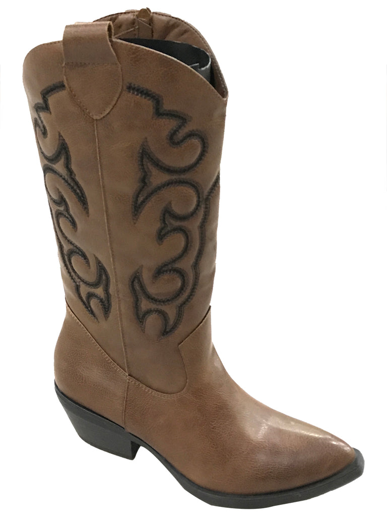 ustyle Γυναικείες μπότες cowboy μυτερές με σχέδιο Καφέ US-19-1308