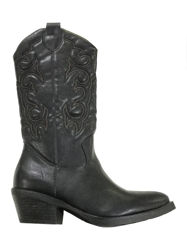 ustyle Γυναικείες μπότες cowboy μυτερές με σχέδιο Μαύρο US-19-1308