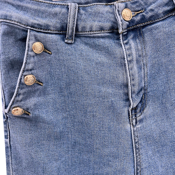 ustyle Γυναικεία τζιν παντελόνια ελαστικά ψηλόμεσο με διακοσμητικά κουμπιά μπλε US-38158