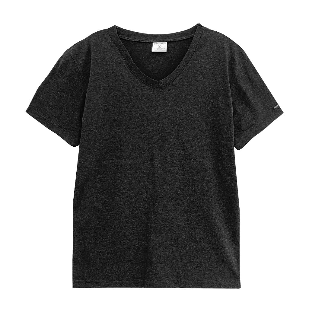 ustyle Γυναικεία βαμβακερά μπλούζακια T-shirt κοντομάνικα με V λαιμόκοψη σε γκρι US-13428