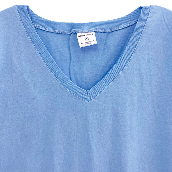 ustyle Γυναικεία βαμβακερά μπλούζακια T-shirt κοντομάνικα με V λαιμόκοψη σε γαλάζιο US-13428
