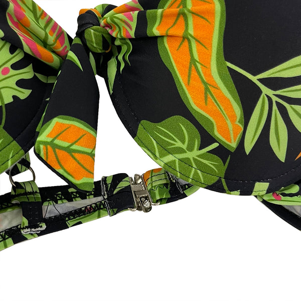 Ustyle Γυναικεία μαγιό σετ μπικίνι με print floral Μαύρο/Πράσινο US-80768