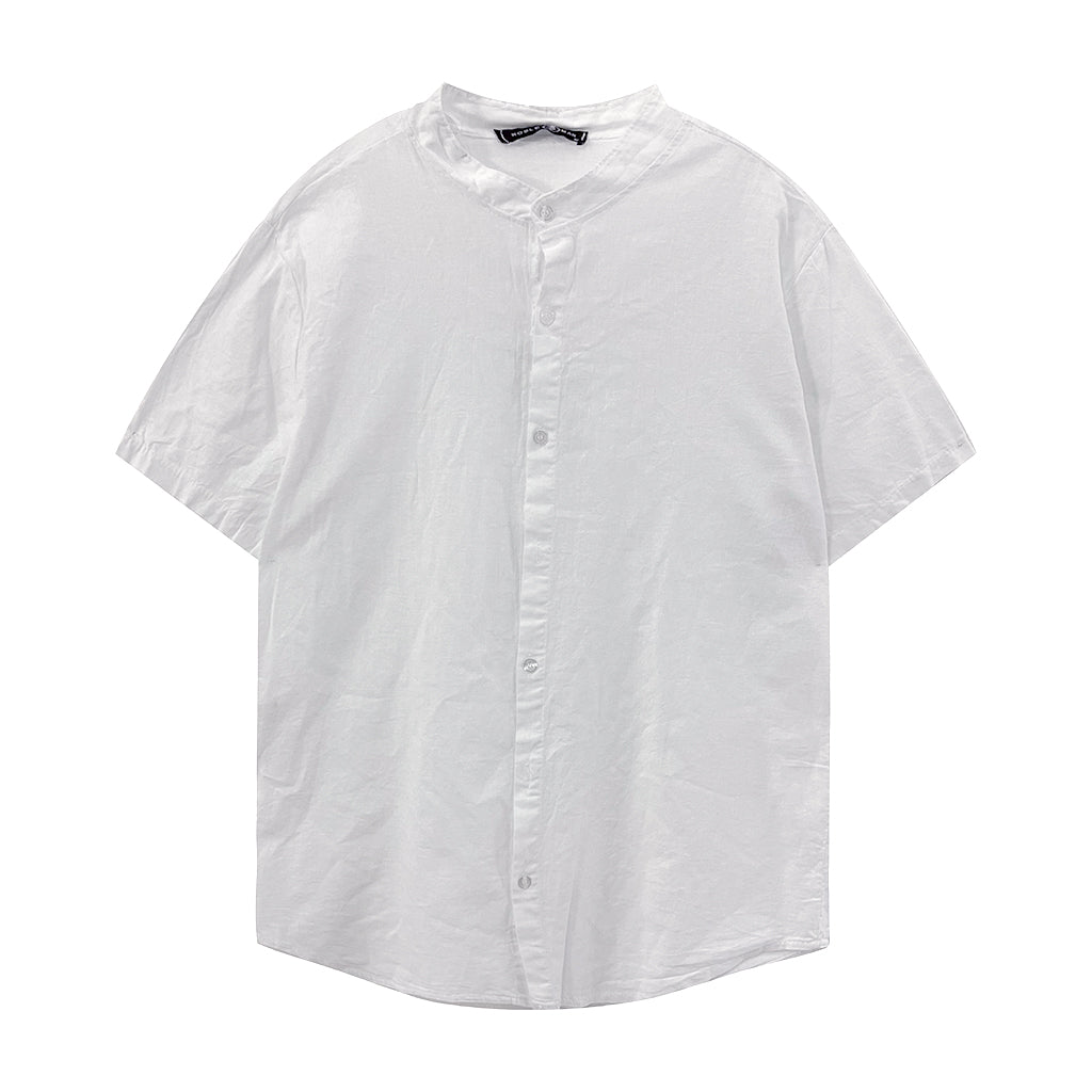 ustyle Ανδρικό πουκάμισο λινό Κοντομάνικο με γιακά Μαο Λευκό 16520