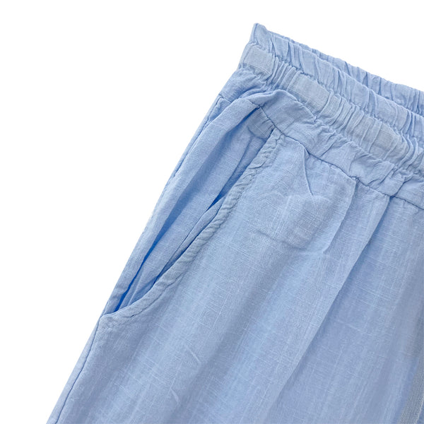 ustyle Ανδρικό Παντελόνι λινό με ελαστική μέση US-265758 γαλάζιο