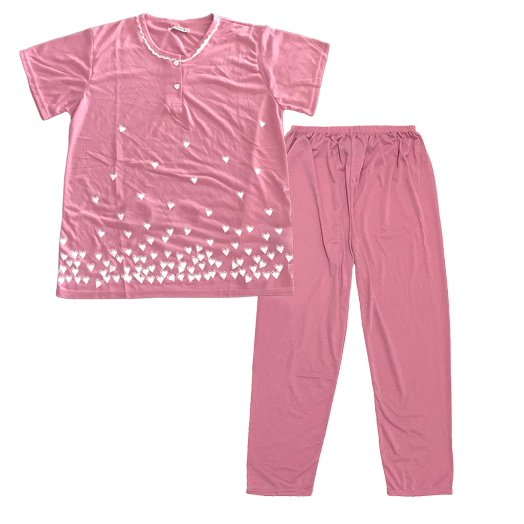 Γυναικεία σετ πιτζάμας καλοκαιρινή με μακρύ παντελόνι Ροζ US-7421