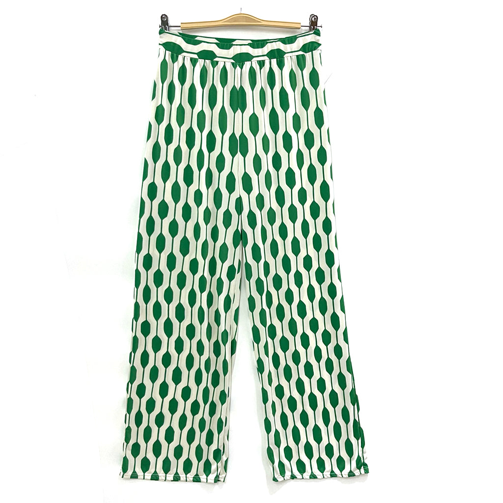 ustyle Γυναικεία παντελόνα με σχέδια wide leg ελαστικό GP-22157 Πράσινο M L