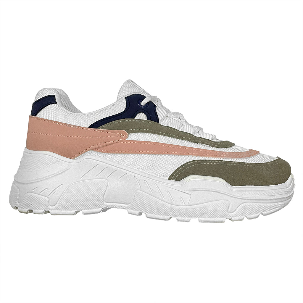 ustyle Γυναικεία sneakers αθλητικά παπούτσια με χοντρό πάτο γκρι/ροζ/λευκό US-1699