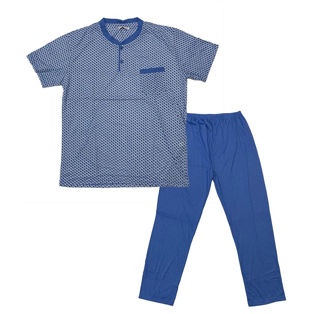 Ανδρικό σετ πιτζάμας καλοκαιρινό με μακρύ παντελόνι γαλάζιο US-215