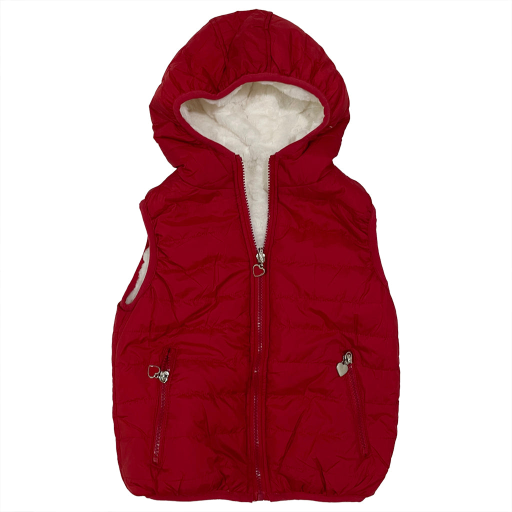 Κοριτσίστικα Μπουφάν αμάνικα διπλής όψης με επένδυση γούνα κόκκινο/λευκό US-3360
