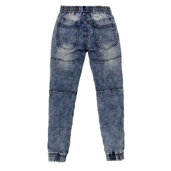 Ανδρικό παντελόνι τζιν ελαστικό με λάστιχο και κορδόνι στη μέση US-7001-3 Μπλε