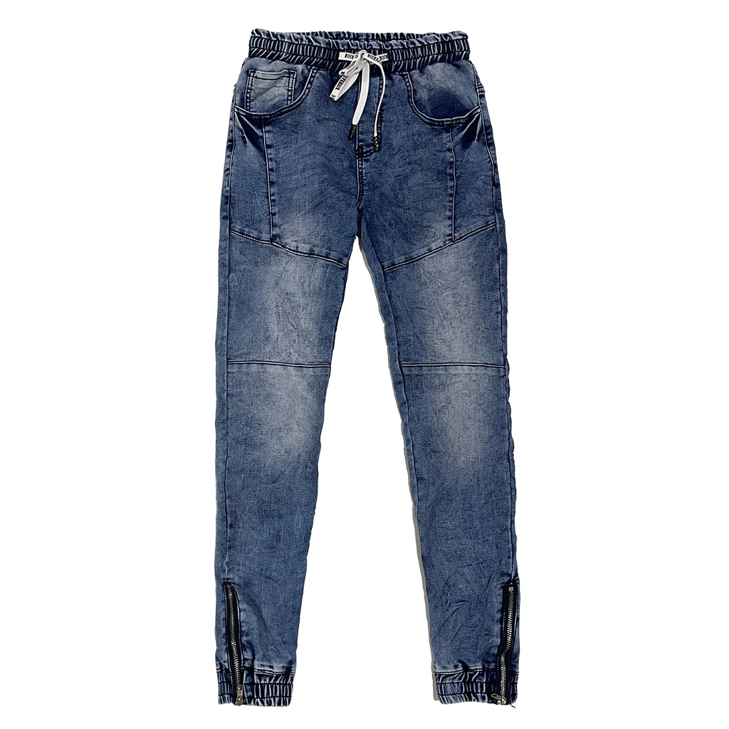 Ανδρικό παντελόνι τζιν ελαστικό με λάστιχο και κορδόνι στη μέση US-7755-2 Μπλε