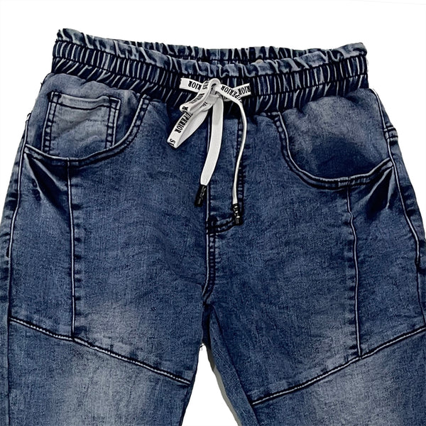 Ανδρικό παντελόνι τζιν ελαστικό με λάστιχο και κορδόνι στη μέση US-7755-2 Μπλε