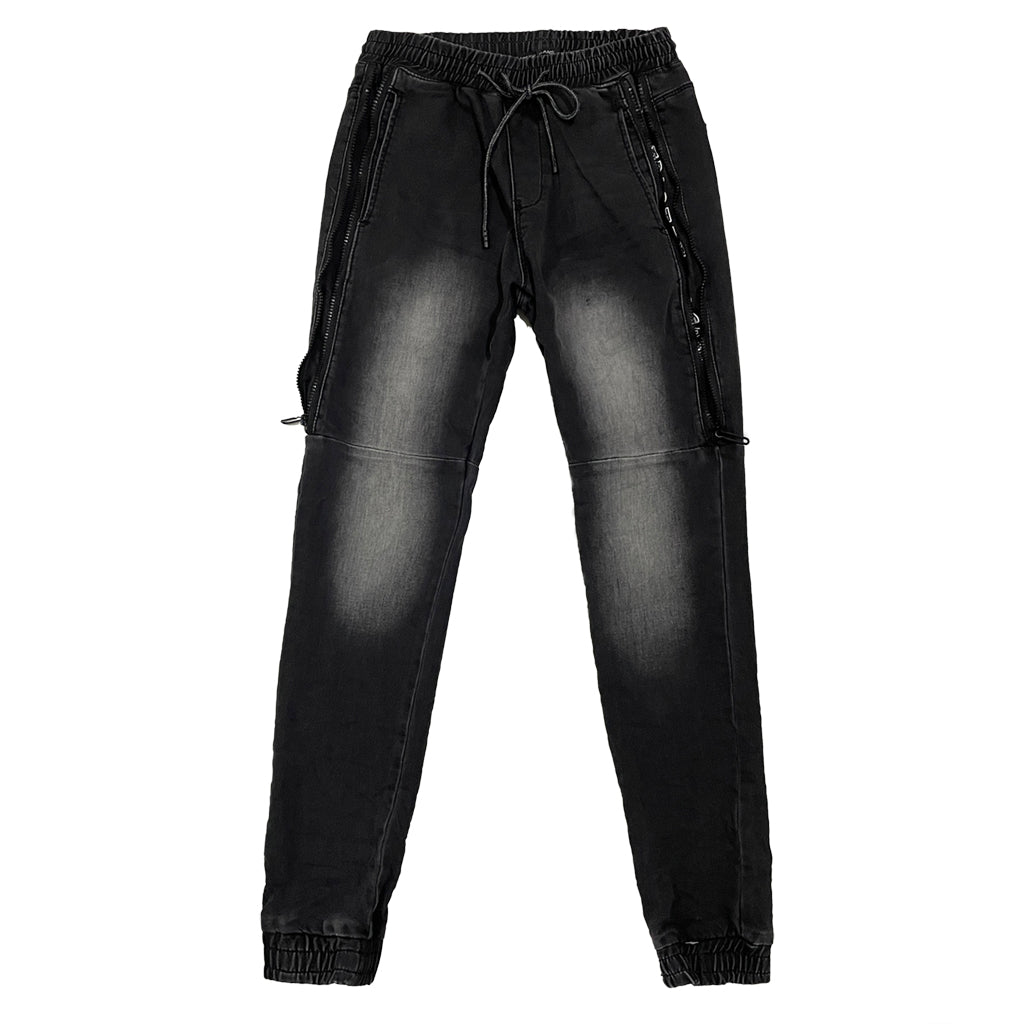 Ανδρικό παντελόνι τζιν Joggers ελαστικό με λάστιχο και κορδόνι στη μέση US-6975-3 μαύρο/γκρι
