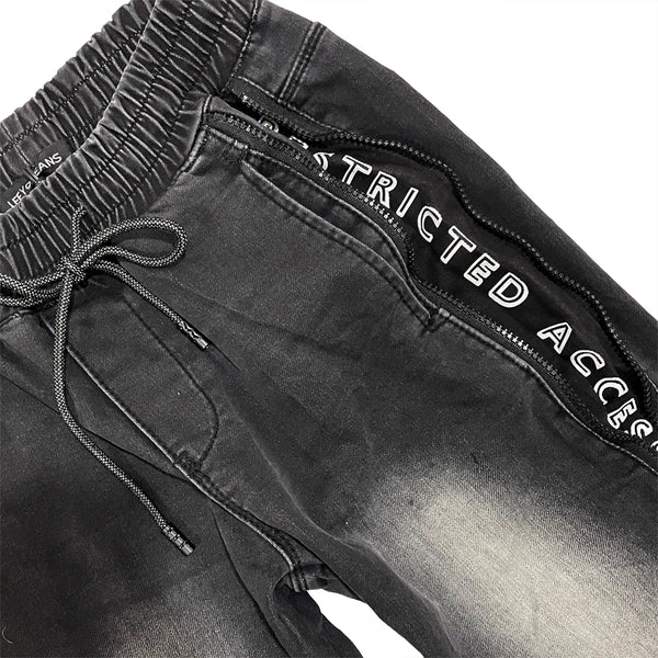 Ανδρικό παντελόνι τζιν Joggers ελαστικό με λάστιχο και κορδόνι στη μέση US-6975-3 μαύρο/γκρι