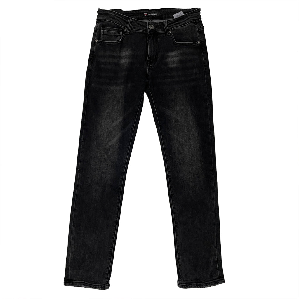 ustyle Ανδρικό παντελόνι τζιν ίσια γραμμή ελαστικό US-ML-246 μαύρο/γκρι