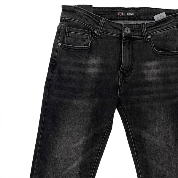 ustyle Ανδρικό παντελόνι τζιν ίσια γραμμή ελαστικό US-ML-246 μαύρο/γκρι