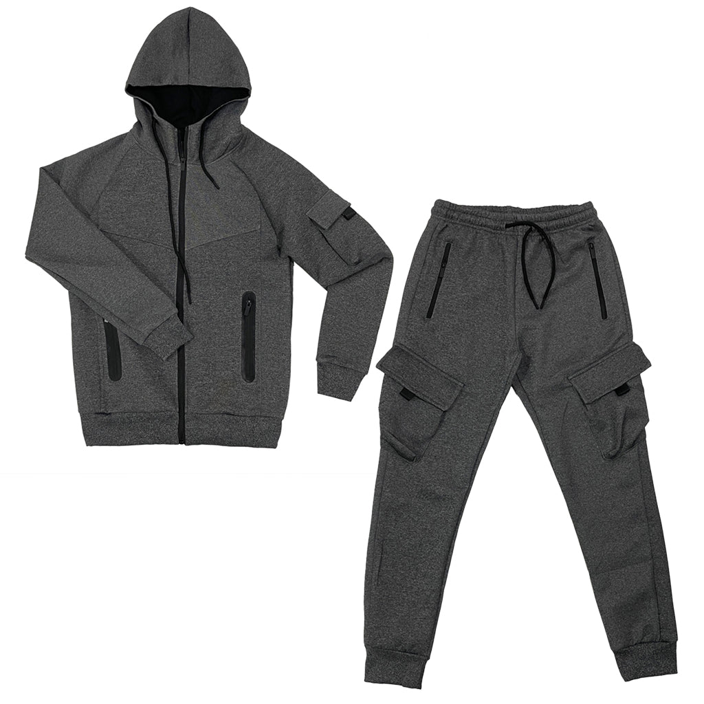 Ανδρικό σετ φόρμας ζακέτα+Παντελόνι joggers σκούρο γκρι US-057