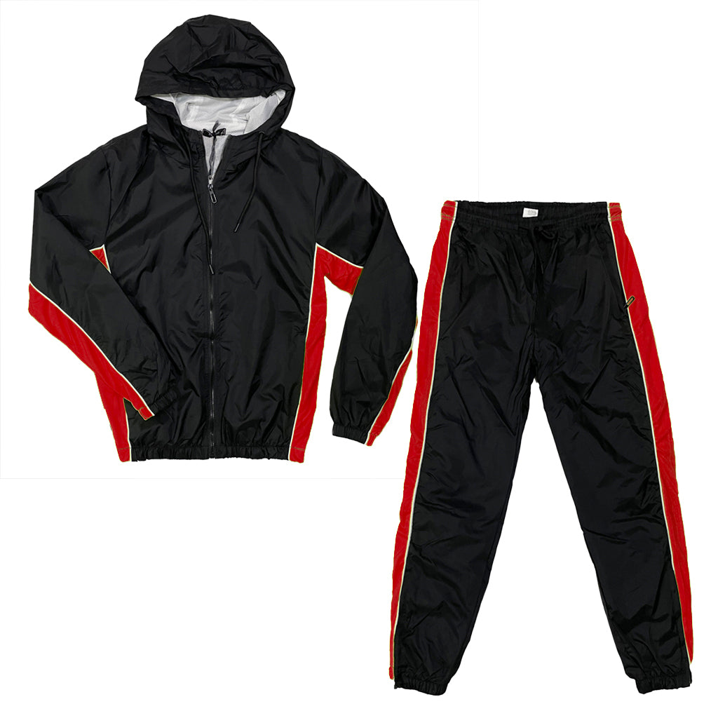 Ανδρικό σετ φόρμας αντιανεμικό ζακέτα με κουκούλα+Παντελόνι jogger Κόκκινο/Μαύρο US-01037