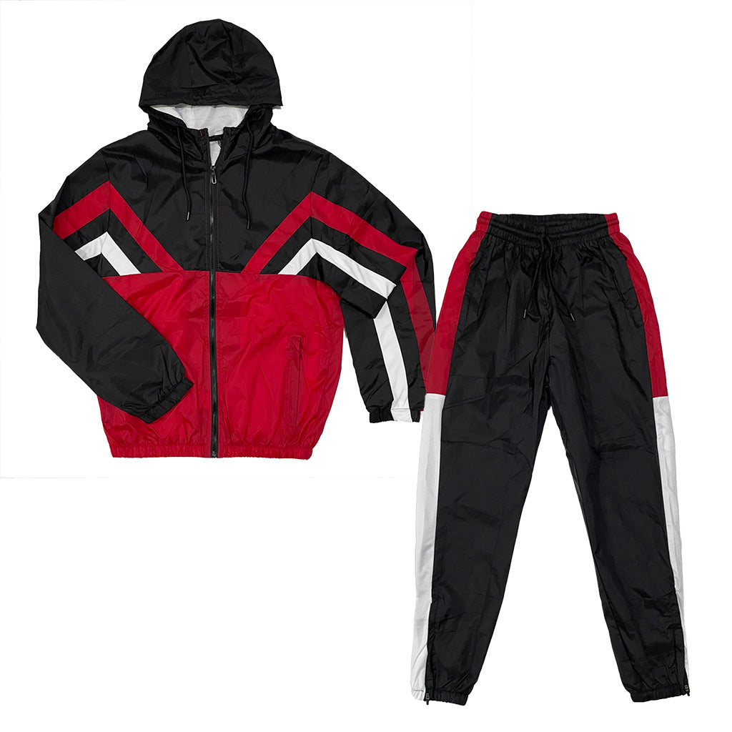 Ustyle Ανδρικό σετ φόρμας αντιανεμικό ζακέτα με κουκούλα+Παντελόνι jogger Κόκκινο US-01035