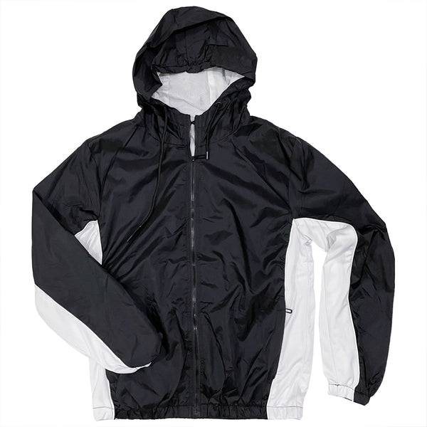 Ανδρικό σετ φόρμας αντιανεμικό ζακέτα με κουκούλα+Παντελόνι jogger Λευκό/Μαύρο US-01037