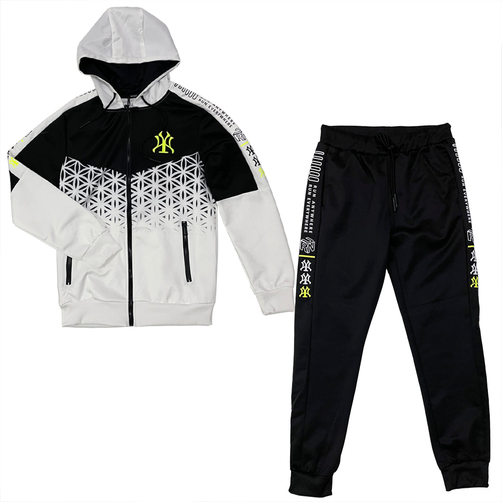 Ustyle Ανδρικό σετ φόρμας ζακέτα+Παντελόνι jogger με σχέδιο Λευκό US-01130