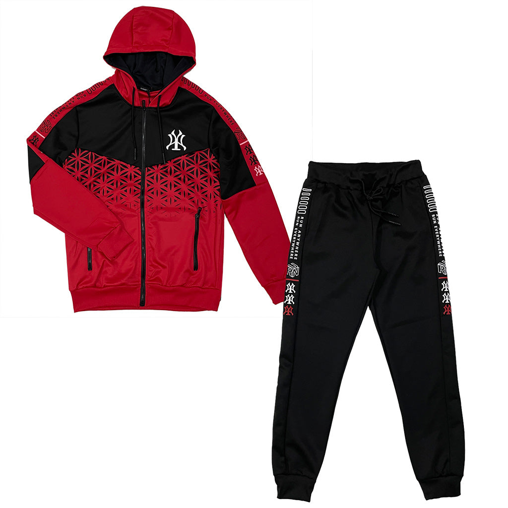 Ανδρικό σετ φόρμας ζακέτα+Παντελόνι jogger με σχέδιο Κόκκινο US-01130