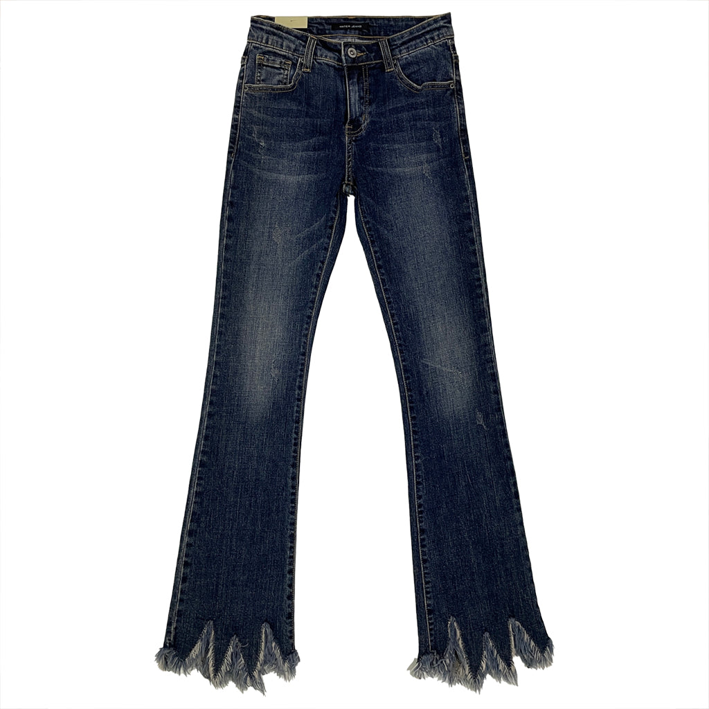 Γυναικείο παντελόνι τζιν καμπάνα με σκισίματα στα μπατζάκια blue US-A-2226