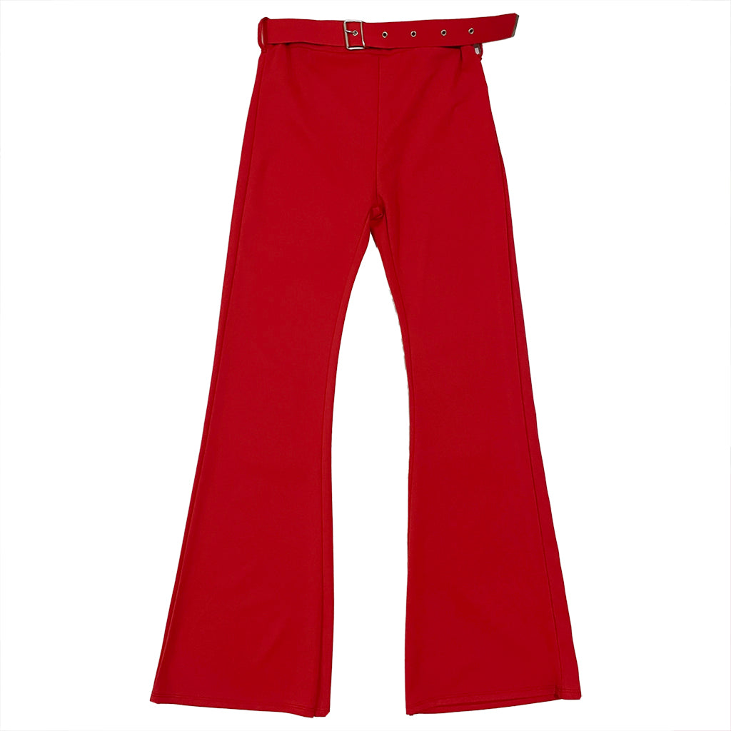 Γυναικείο παντελόνι υφασμάτινο καμπάνα με ζώνη Κόκκινο US-78902