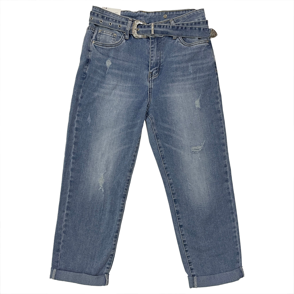 ustyle Γυναικείο τζιν παντελόνι Με σκισίματα και ζώνη μπλε US-SJ-575
