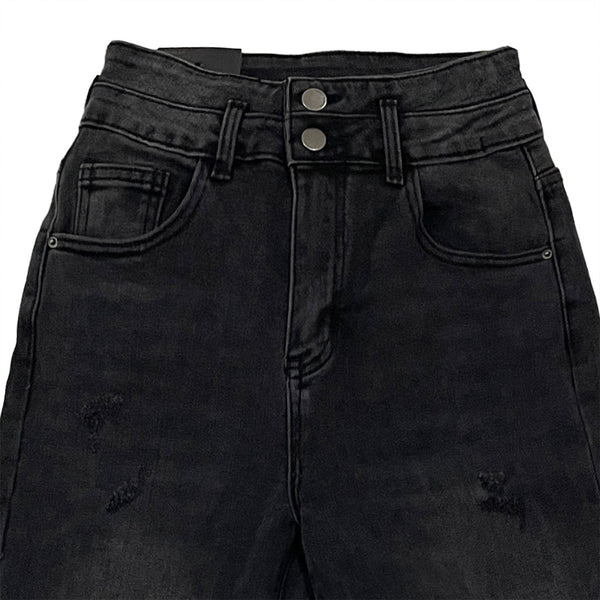 Γυναικείο τζιν παντελόνι με δύο κουμπιά γκρι/μαύρο US-SK-1192