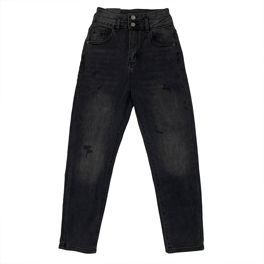 ustyle Γυναικείο τζιν παντελόνι με δύο κουμπιά γκρι/μαύρο US-SK-1192