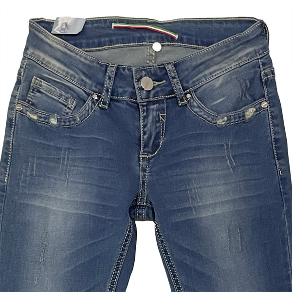 Γυναικείο τζιν παντελόνι χαμηλόμεσο με γρατζουνιές μπλε US-2345