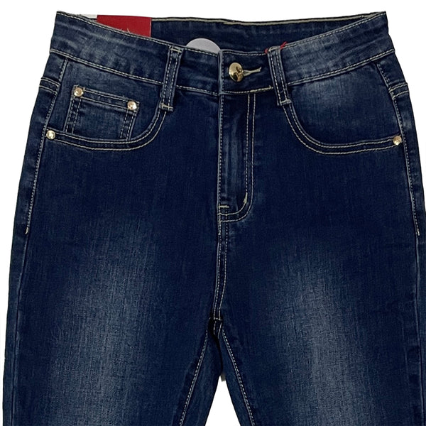 Γυναικείο τζιν παντελόνι ελαστικό με σκισίματα στα γόνατα μπλε US-10038