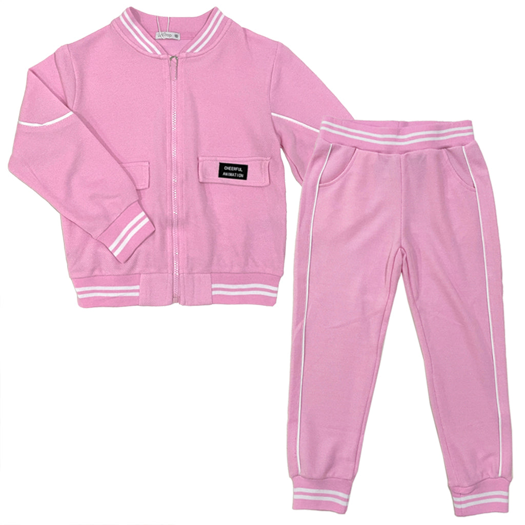 Κοριτσίστικο σετ φόρμας ζακέτα με παντελόνι jogger σε Ροζ B-050