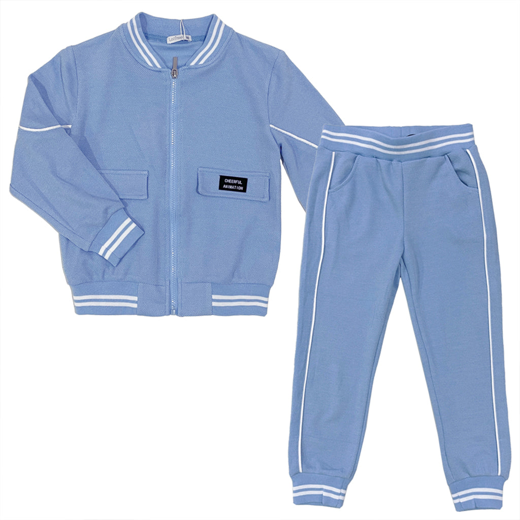 Κοριτσίστικο σετ φόρμας ζακέτα με παντελόνι jogger σε γαλάζιο B-050