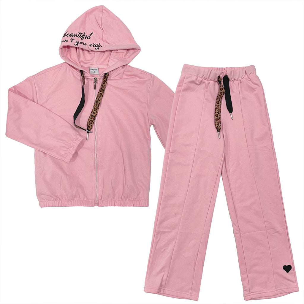 ustyle Κοριτσίστικο σετ φόρμας ζακέτα με παντελόνι σε ροζ B-5931