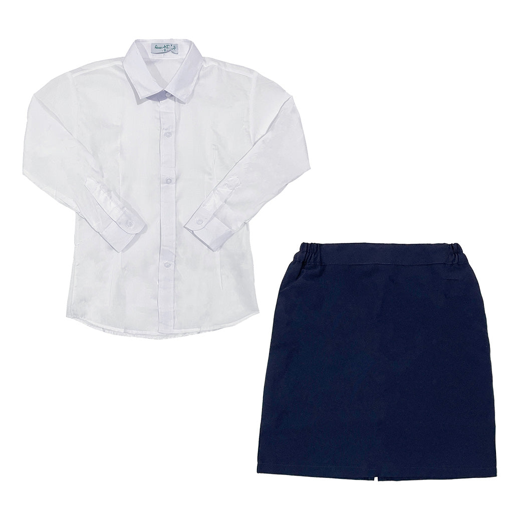 Κοριτσίστικο σετ πουκάμικο με φούστα ίσια μπλε για παρέλαση US-324095