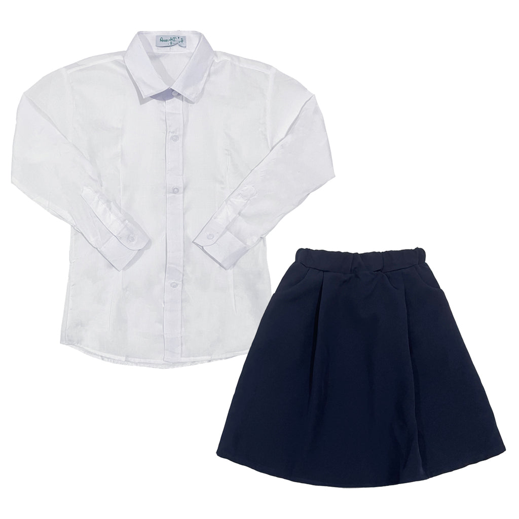ustyle Κοριτσίστικο σετ πουκάμικο με φούστα Α γραμμή με πιέτες μπλε για παρέλαση US-324077