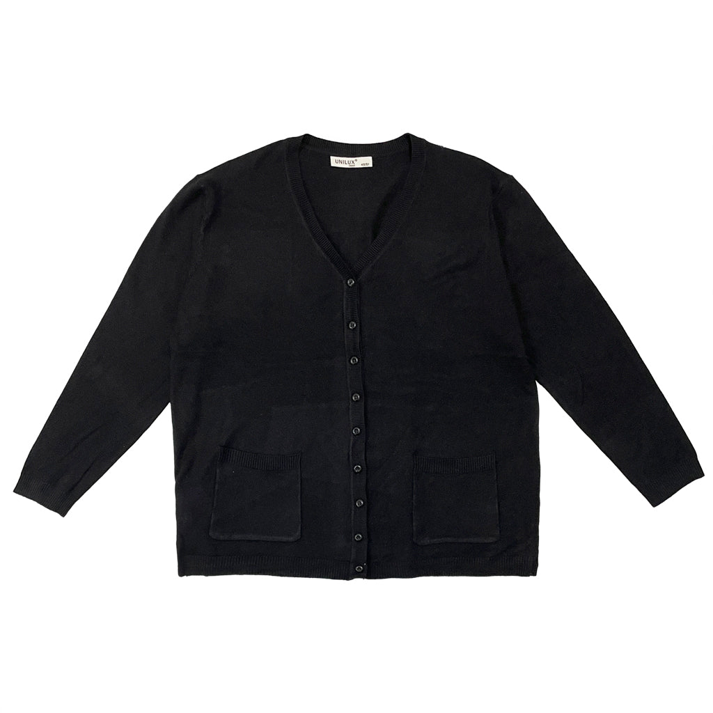 Γυναικεία ζακέτα plus-sized πλεκτή με κουμπιά με τσέπες μπροστά μαύρο US-7939