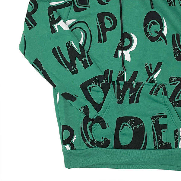 ustyle Ανδρικό φούτερ με κουκούλα fleece με εκτύπωση γράμματα πράσινο US-7050