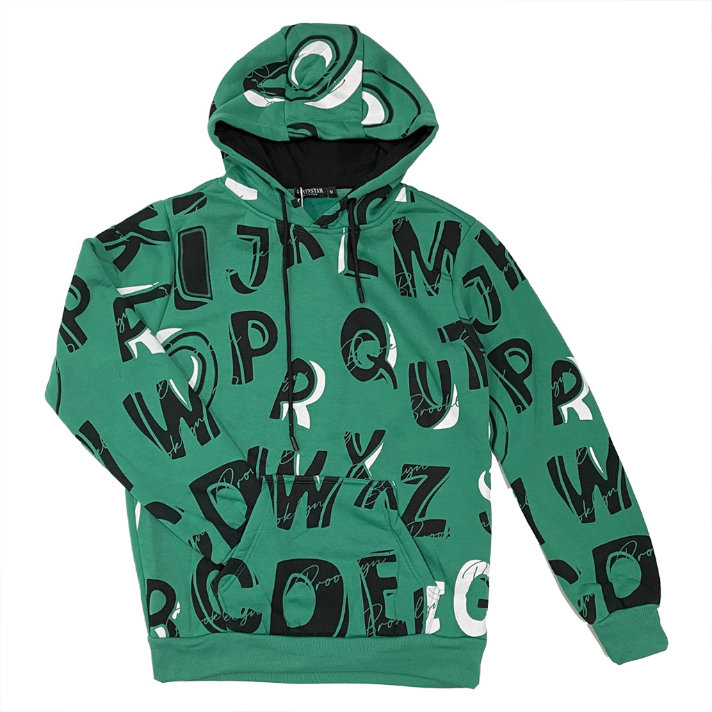 ustyle Ανδρικό φούτερ με κουκούλα fleece με εκτύπωση γράμματα πράσινο US-7050
