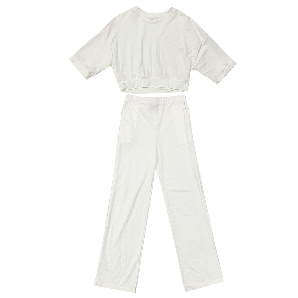 Γυναικείο σετ φόρμας μπλούζα κοντή με Παντελόνι ίσια γραμμή Λευκό US-77349
