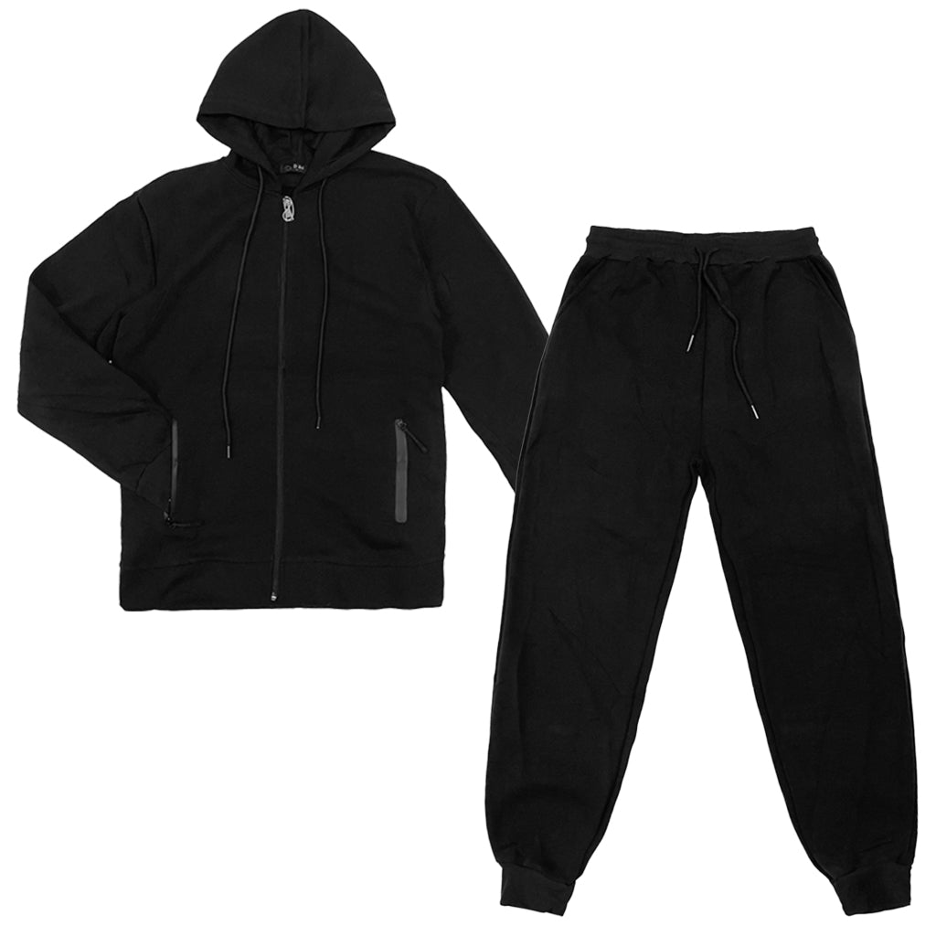 Ανδρικό σετ φόρμας fleece ζακέτα με κουκούλα+Παντελόνι Μαύρο US-2030