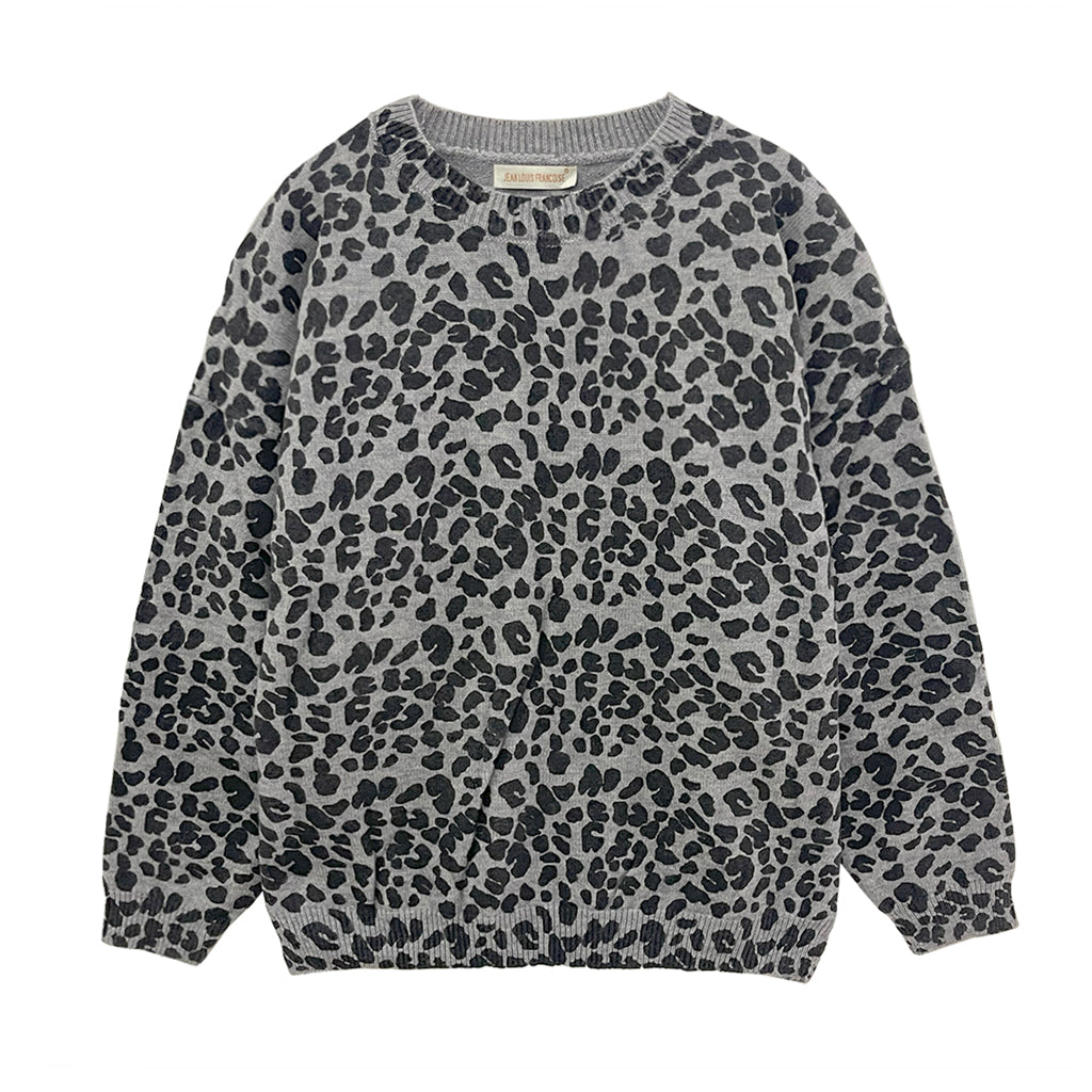 ustyle Γυναικεία μπλούζα πλεκτή πουλόβερ animal print λεοπέρ GMP-599178 Γκρι One Size