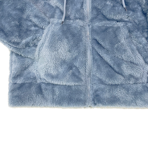 Γυναικεία γούνινη ζακέτα με κουκούλα US-21460 γαλάζιο